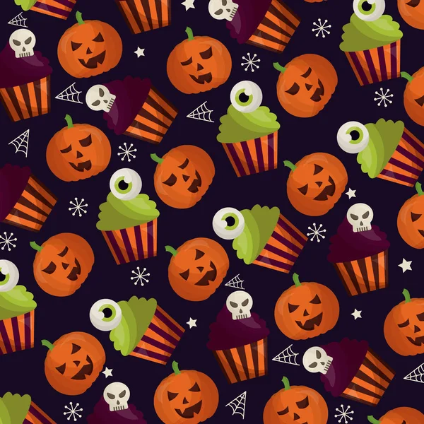 Feliz Halloween Celebración Día Calabazas Pasteles Dulce Vector Ilustración — Vector de stock