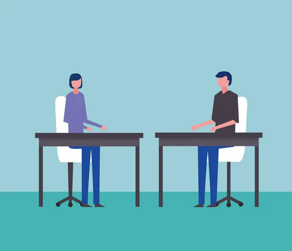 business office woman and man sitting work and talking vector illustration