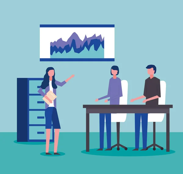 people business office woman presenting statistics vector illustration