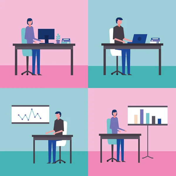 People Business Banners Office Mans Working Vector Illustration — Stock Vector