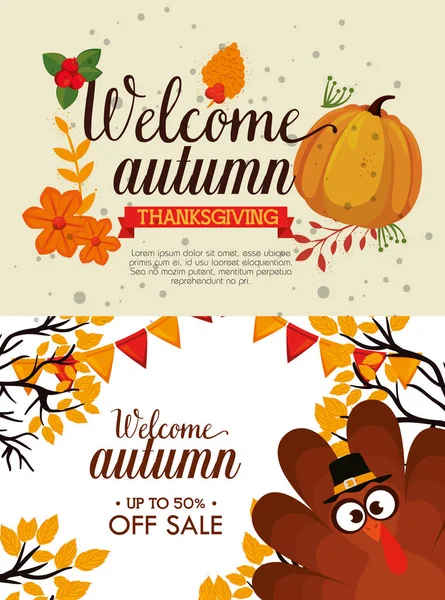 Carte saisonnière automne bienvenue — Image vectorielle