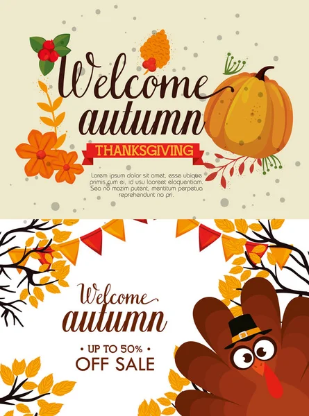 Tarjeta de bienvenida temporada otoño — Vector de stock