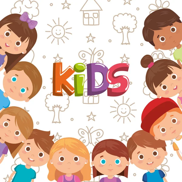 Group of little kids characters — Stock Vector