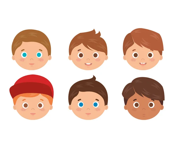 Grupo de meninos cabeças personagens —  Vetores de Stock