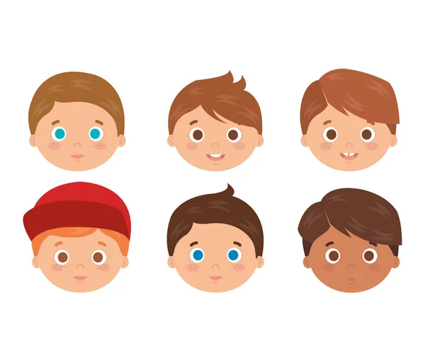 Gruppo di bambini teste personaggi — Vettoriale Stock