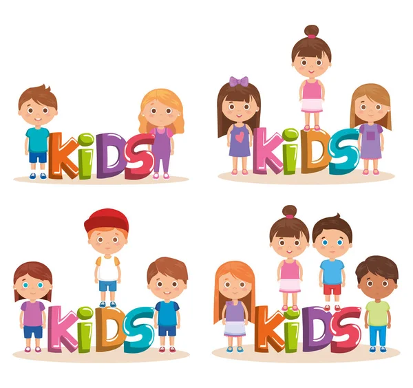 Group of little kids playing with word — Stock Vector