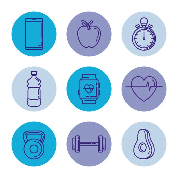 Healthy and fitness lifestyle set icons — Stock Vector