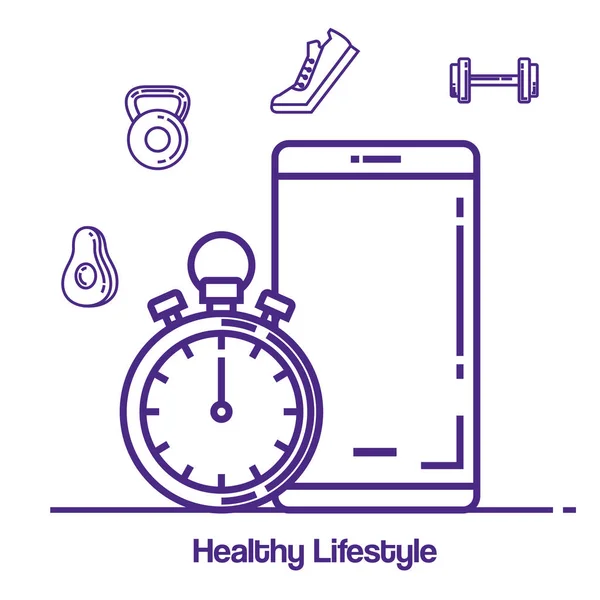 Smartphone-val a fitnesz és az egészséges életmód ikonok — Stock Vector