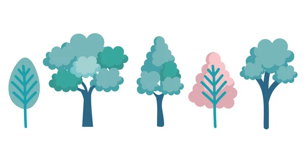 Bäume setzen Wald-Ikonen — Stockvektor