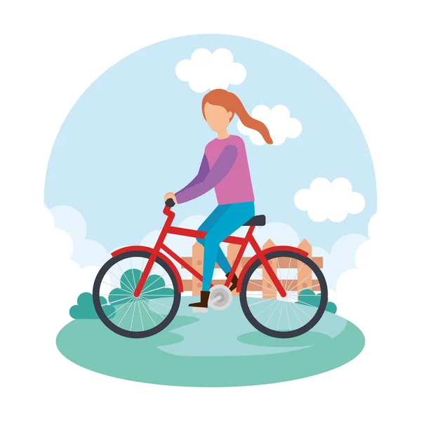 自行车字符的年轻妇女 — 图库矢量图片