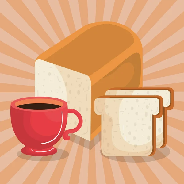 Xícara de café delicioso com pão — Vetor de Stock