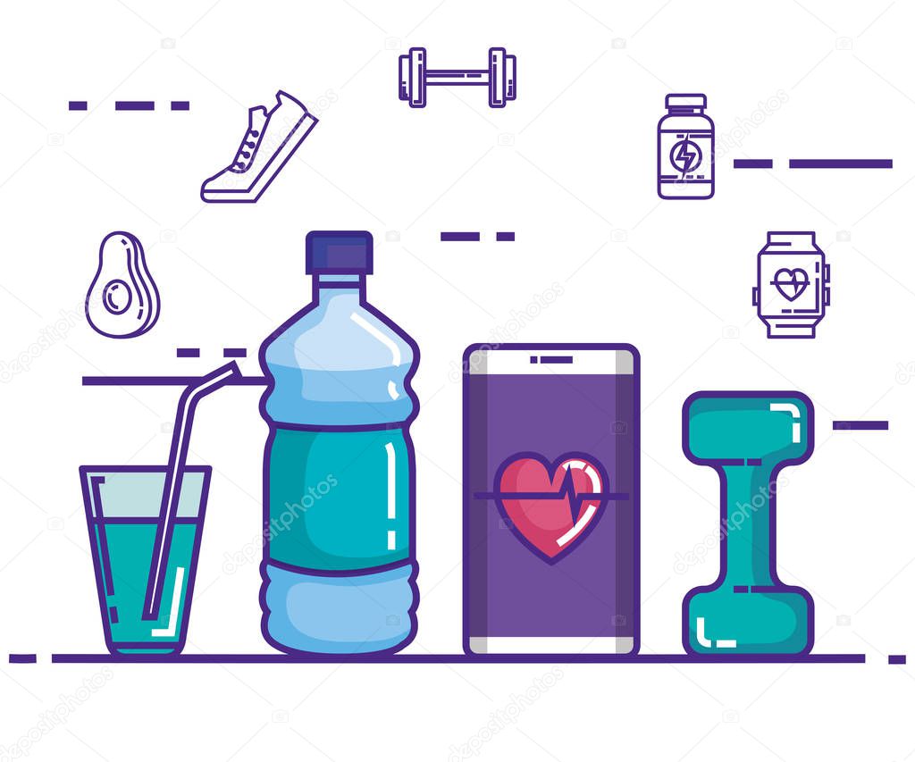 healthy and fitness lifestyle set icons