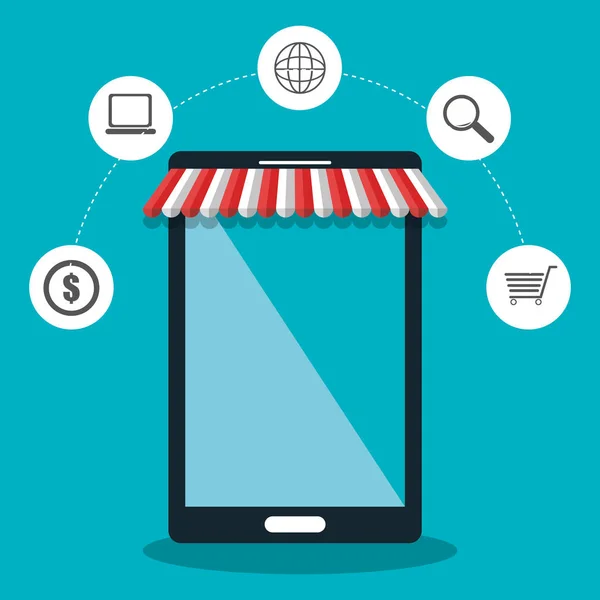 Comprar en línea con teléfono inteligente — Vector de stock