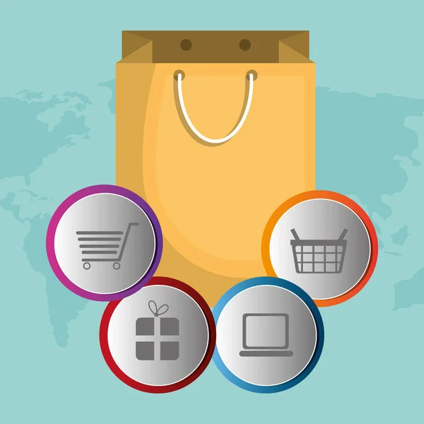 Online kaufen mit Einkaufstasche — Stockvektor