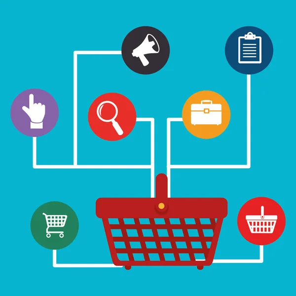 Comprar on-line com cesta de compras —  Vetores de Stock