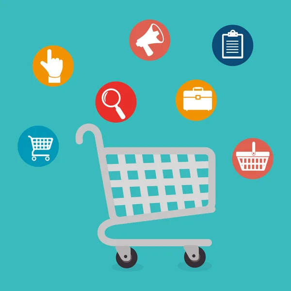 Comprar en línea con carrito de compras — Vector de stock