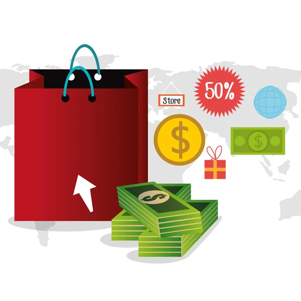 Comprar on-line com saco de compras —  Vetores de Stock