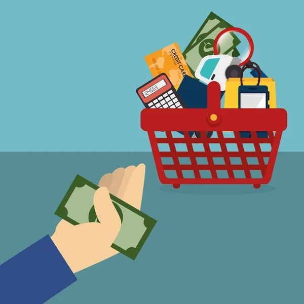 Online kaufen mit Warenkorb — Stockvektor