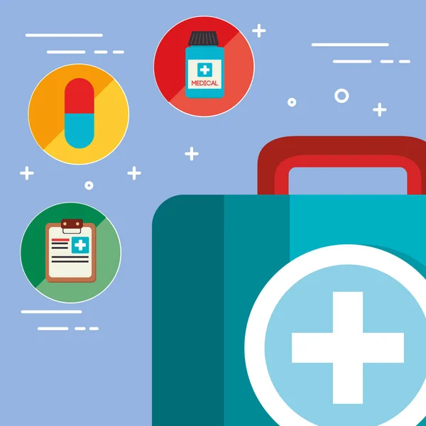 Medische kit met medische gezondheidszorg symbolen — Stockvector