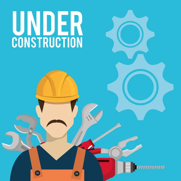 Builder character with construction equipment — Stock Vector