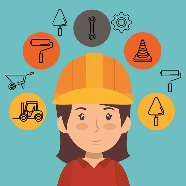 Woman builder character working — Stock Vector