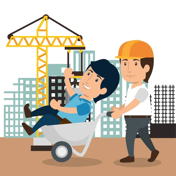 Hombres constructores personajes trabajando — Vector de stock