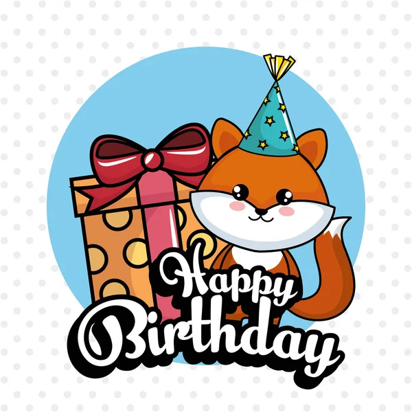 Happy birthday card with cute fox — Stock Vector