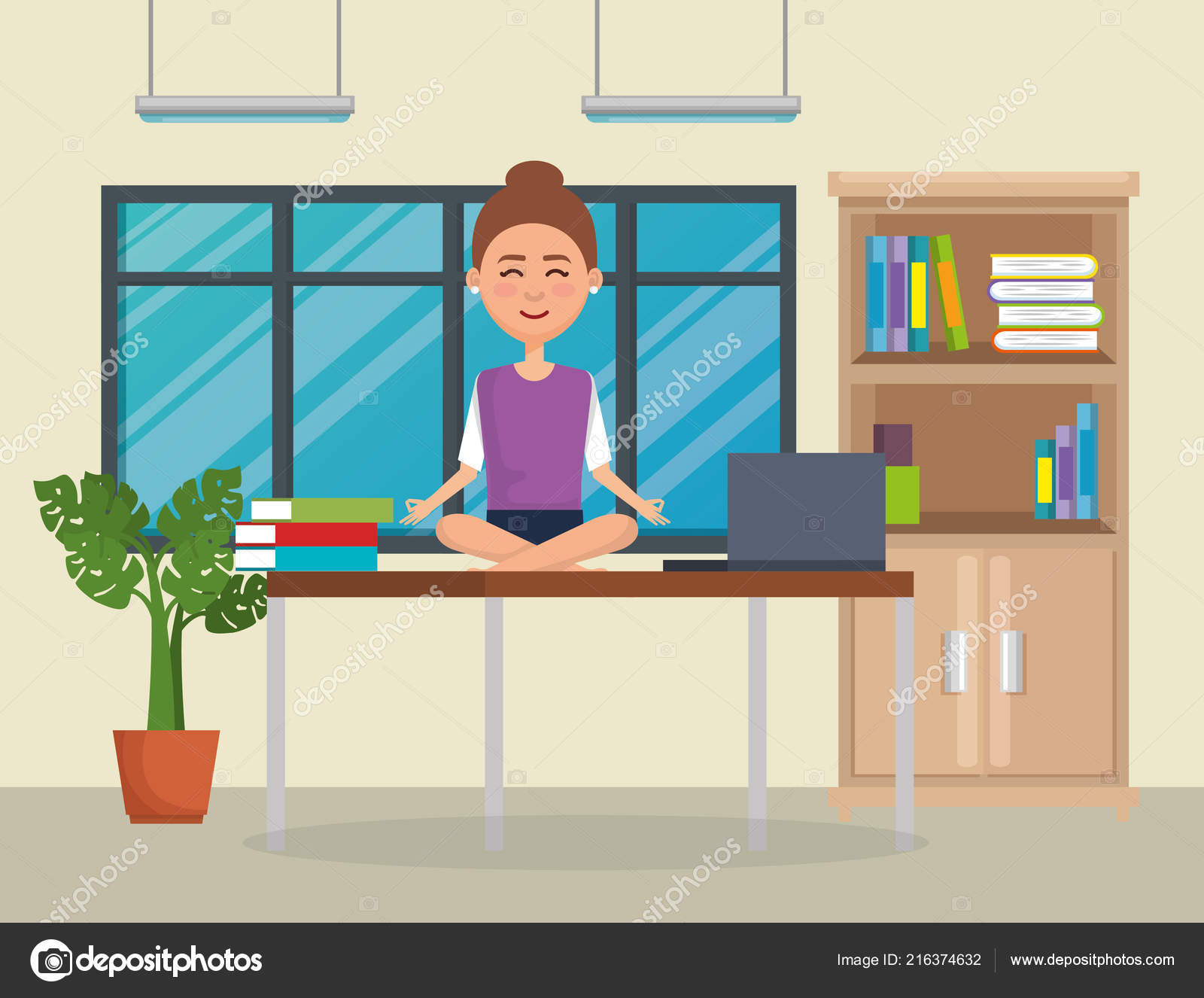 Business Woman Practicing Yoga In Office Desk Stock Vector