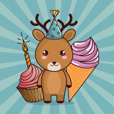 mutlu Doğum günü kartı şirin Ren geyiği ile