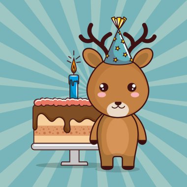 mutlu Doğum günü kartı şirin Ren geyiği ile