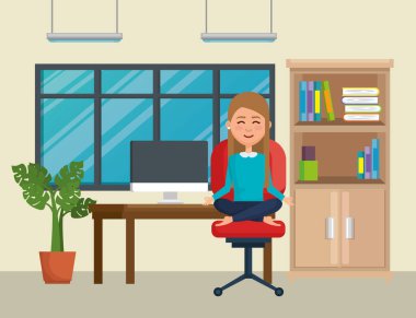 ofis sandalye vektör çizim tasarım yoga pratik iş kadını