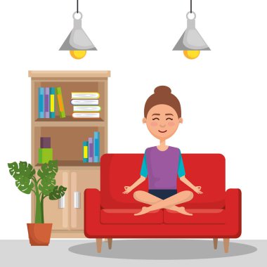 Genç kadın kanepe Yoga pratik