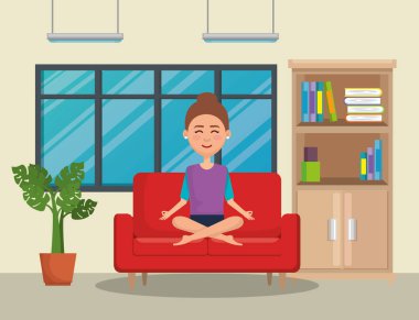 Genç kadın kanepe Yoga pratik