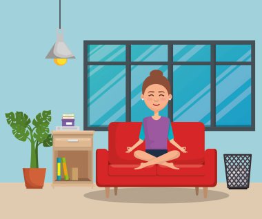 Genç kadın kanepe Yoga pratik