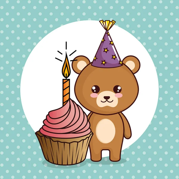 Tarjeta de cumpleaños feliz con oso lindo — Archivo Imágenes Vectoriales