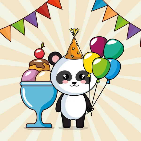Happy birthday card with panda bear — Stock Vector