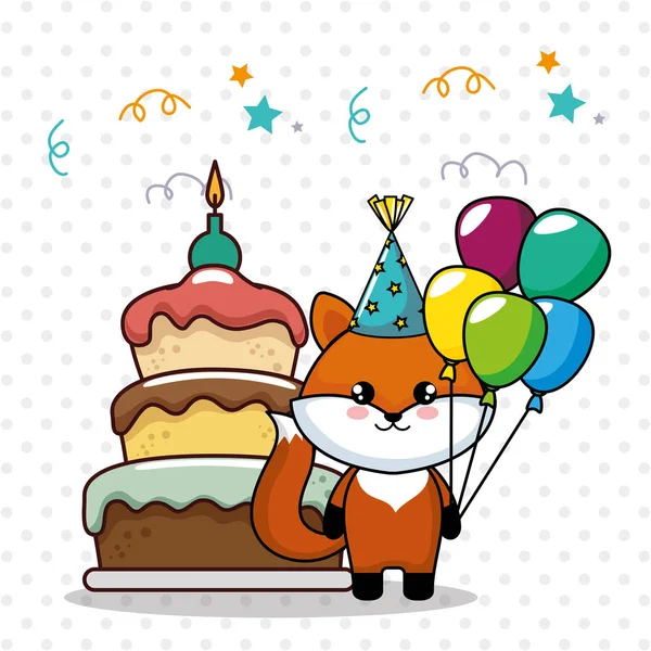 Gelukkig verjaardagskaart met schattig fox — Stockvector