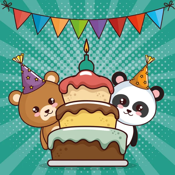 Tarjeta de cumpleaños feliz con osos lindos — Vector de stock