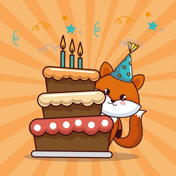 Поздравительная открытка с днем рождения с милым лисом — стоковый вектор