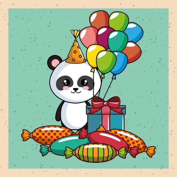 生日贺卡与熊猫熊 — 图库矢量图片