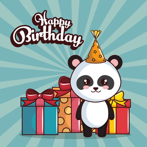 Cartão de aniversário feliz com urso panda — Vetor de Stock