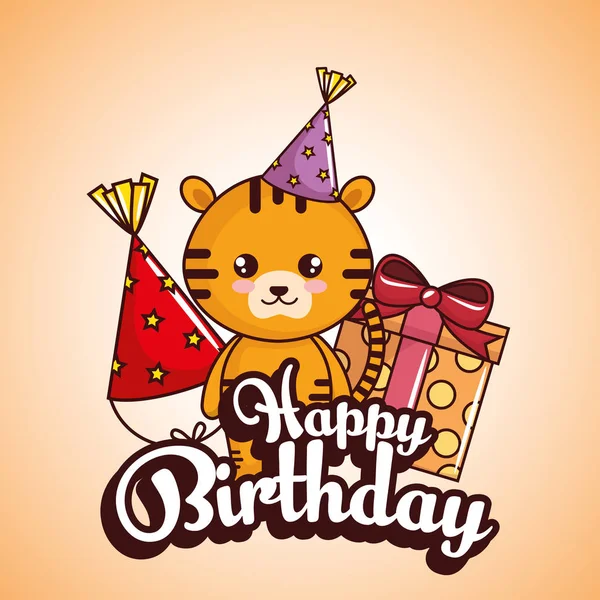 Happy birthday card with cute tiger — Stock Vector