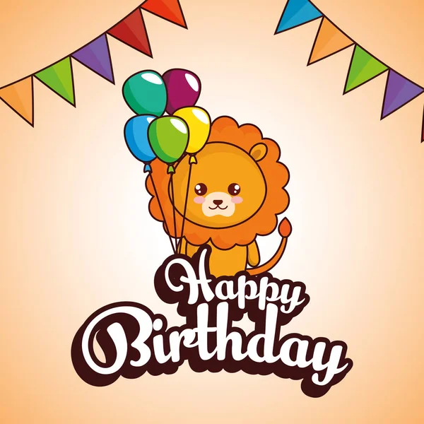 Happy birthday card with cute lion — Stock Vector