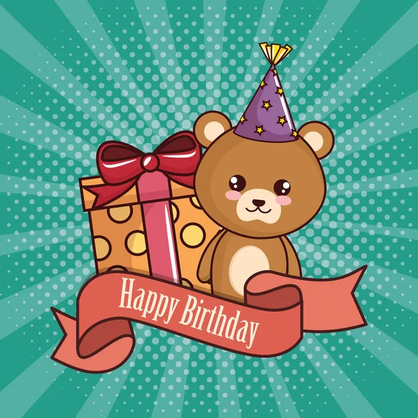 सुंदर अस्वल सह वाढदिवस शुभेच्छा कार्ड — स्टॉक व्हेक्टर