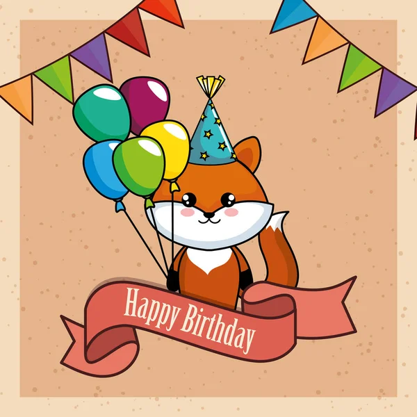 Χαρούμενα γενέθλια κάρτα με χαριτωμένο αλεπού — Διανυσματικό Αρχείο