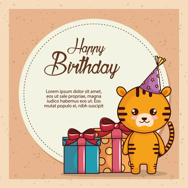 Χαρούμενα γενέθλια κάρτα με χαριτωμένο τίγρη — Διανυσματικό Αρχείο