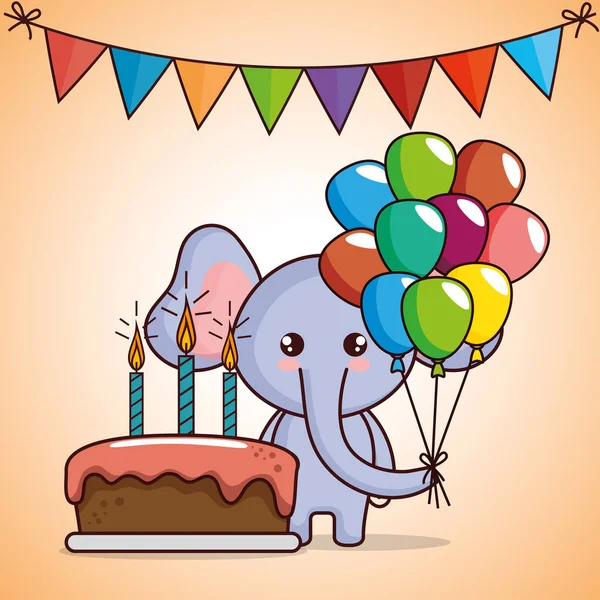 Tarjeta de cumpleaños feliz con elefante lindo — Archivo Imágenes Vectoriales