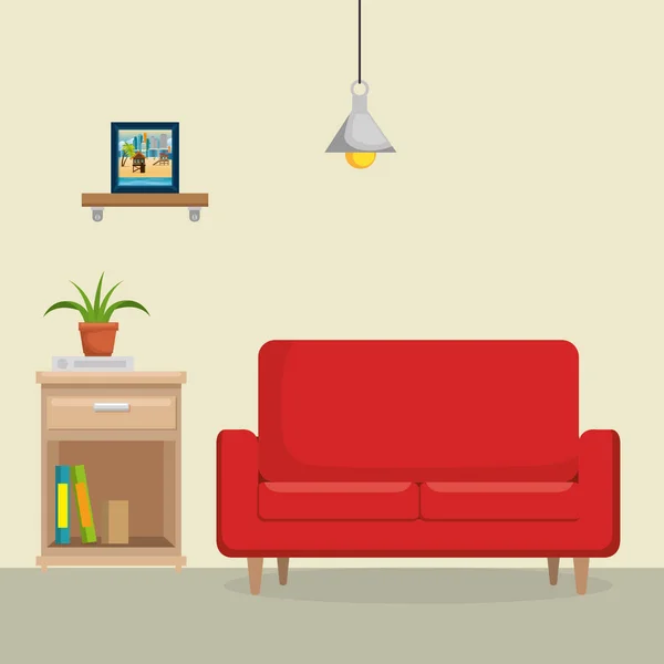 Salon avec canapé scène — Image vectorielle