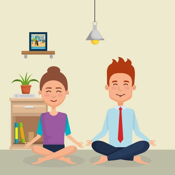 Iş çift pratik yoga — Stok Vektör