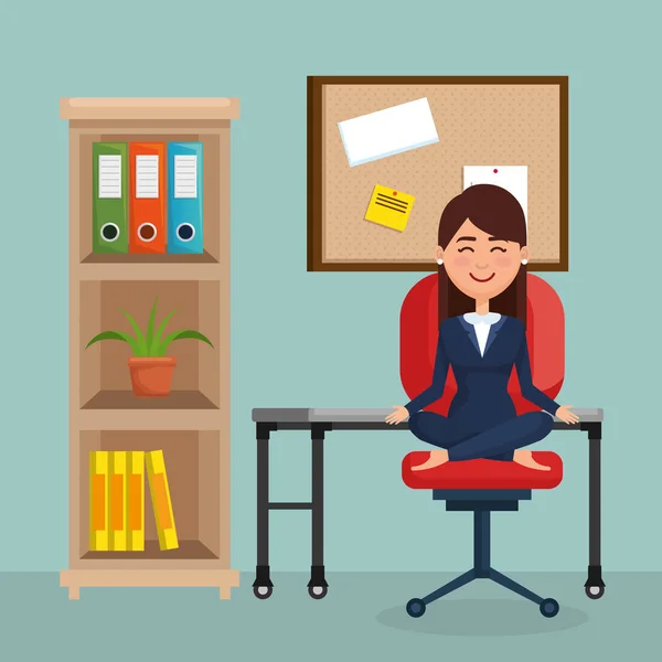 Biznes kobieta praktykowania jogi w krzesło biurowe — Wektor stockowy